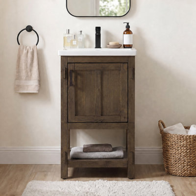 Meuble-lavabo simple autoportant de 20 po avec plateau en céramique Alvah