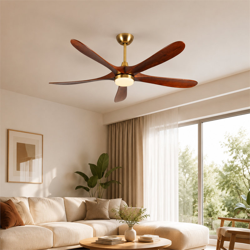 Ventilateur de plafond bronze antique avec 5 pales en noyer foncé réversible avec moteur à courant continu 3 lumières DEL à 6 vitesses pour chambre à coucher et plafond haut