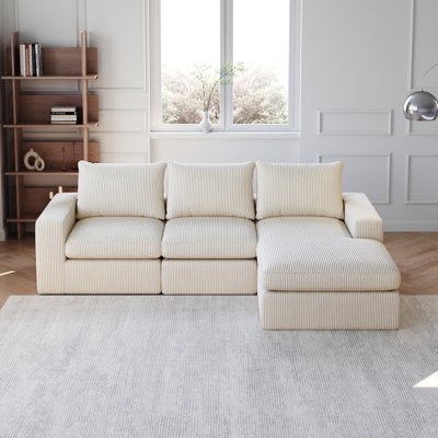 Demarco Modern Corduroy Modular Sectional Sofa with Reversible Chaise and Neck Pillow Support by Latitude Run