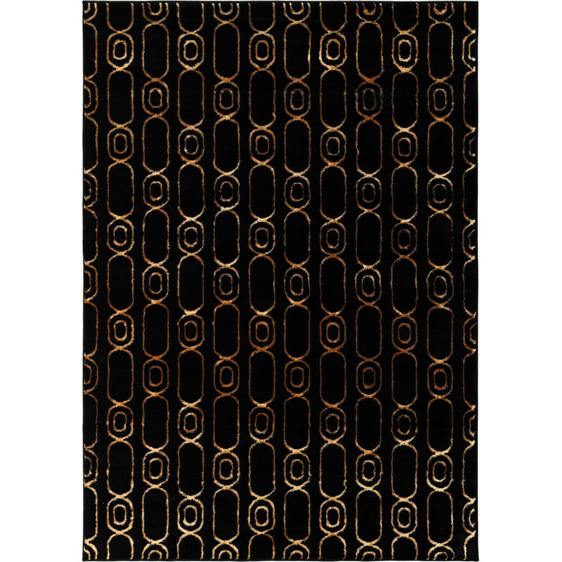 Contemporary Vincente Area Rug Black and Gold Color, Rectangle 5'1" x 7'1"