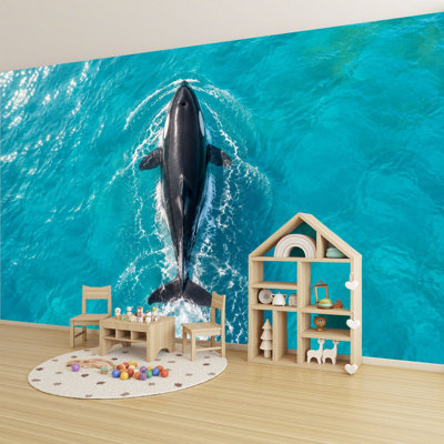 Papier peint adhésif auto-adhésif moderne pour la chambre à coucher Peel and Stick L 69 po x l 96 po avec vue aérienne Orca