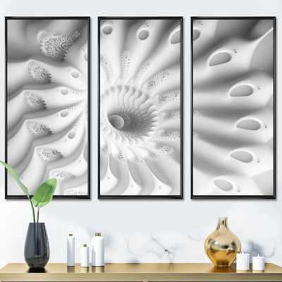 «White Fractal Spiraling V», reproduction sur toile 3 pièces