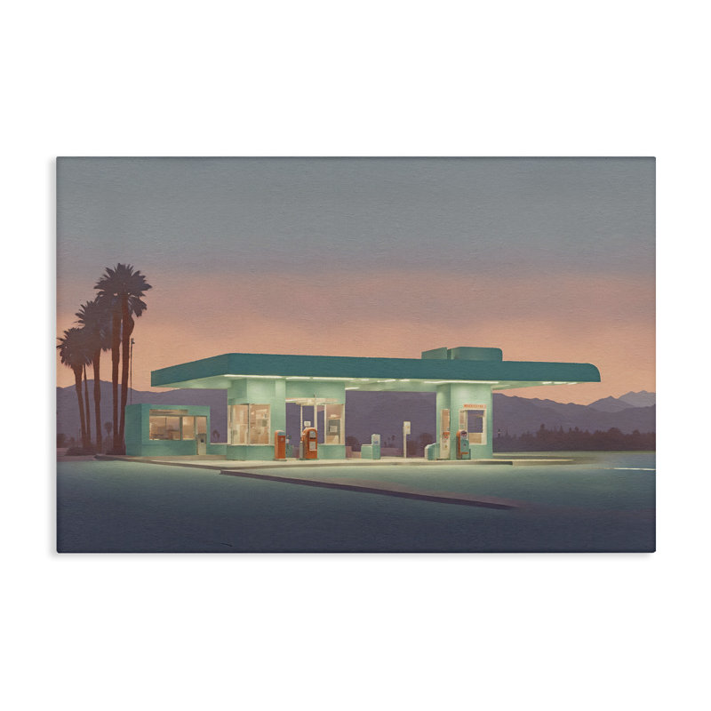Art mural sur toile, "Deserted Gas Station at Sunset", par Noah Bay, H 16 po x l 24 po