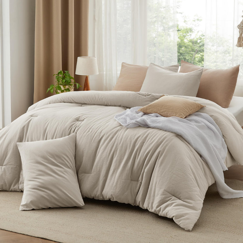 Bedsure Pre-washed Comforter Set with 100% Cotton Outer Covert,  143TC, Queen Comforter + 2 Additional Pieces, Silver Cloud