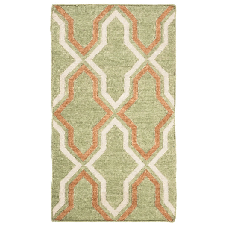 Rodgers Hand Woven Flat Weave Wool/Cotton Geometric Rug in Orange/Green