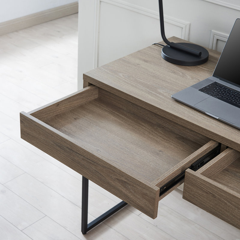 Mason Metal Base Writing Desk, Brown/Black