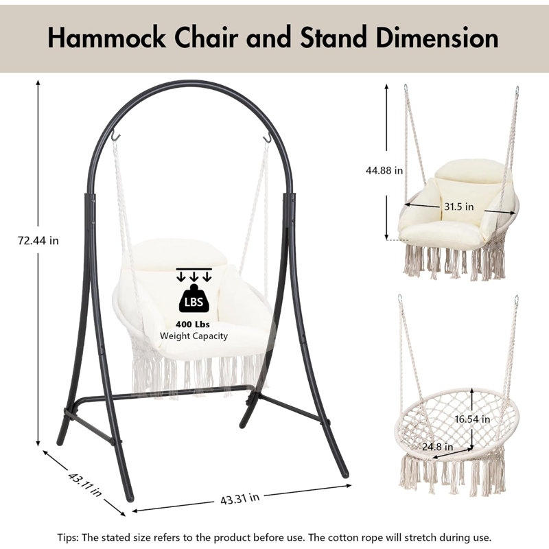 Chaise hamac avec support Macrame, Blanc