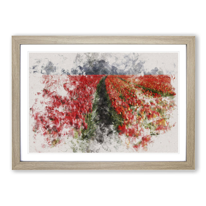 Field of Tulips - Picture Frame Painting, Oak Framed, 48cm H x 65cm W x 2cm D