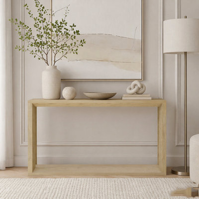 60-Inch Rectangular Solid Wood Veneer Console Table with Wide Tabletop