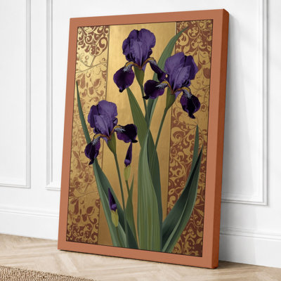 Irises Against Damask Botanical - Wrapped Canvas