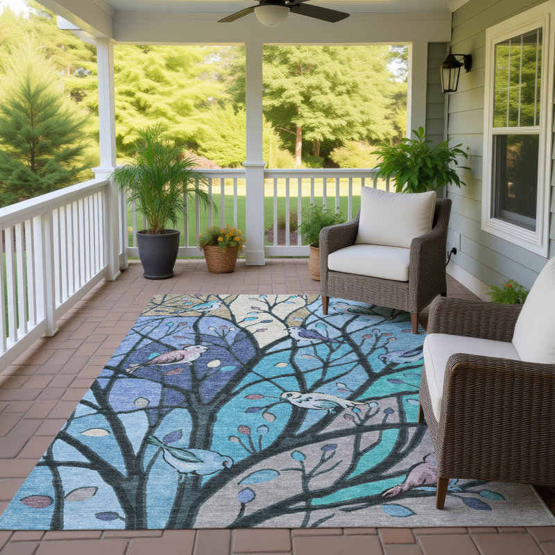 Machine Washable Indoor/Outdoor Adalaide ACN2336 Botanical Rug, Rectangle 9' x 12'
