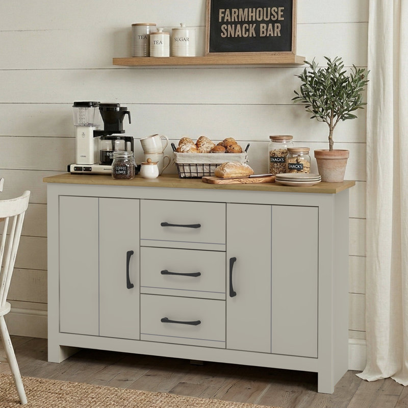 Limestone Wide 2 Door 3 Drawer Sideboard, Grey