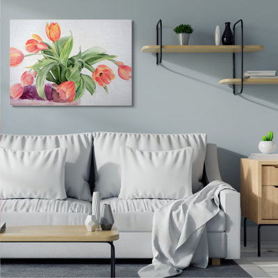 «Dancing Red Orange Tulip Flowers Over White» par Melissa Hyatt LLC - impression sur toile