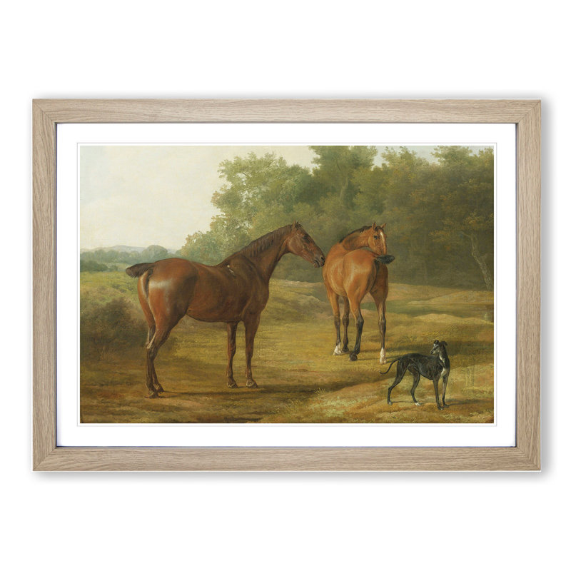 Horses and Hound by Jacques-Laurent Agasse - Picture Frame Painting, 36cm H x 48cm W x 2cm D, Oak Framed