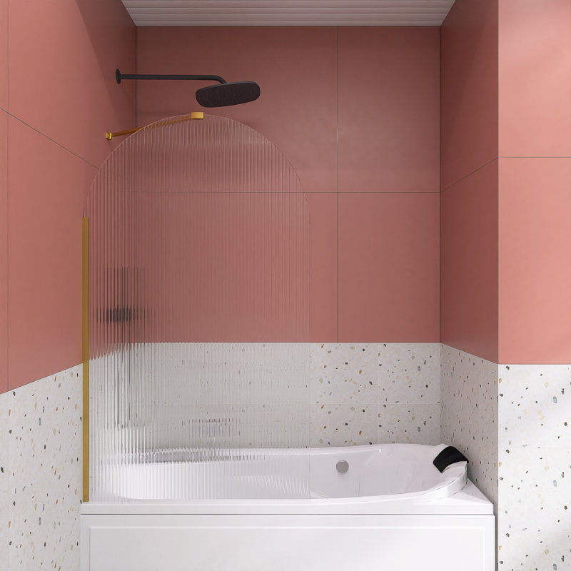 Porte de baignoire fixe avec verre cannelé l 33 po x H 58 po, Or