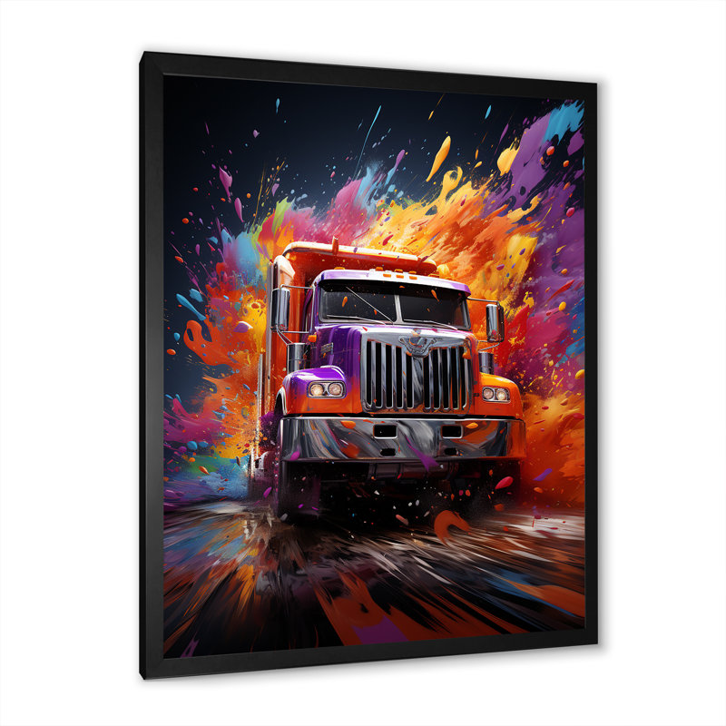«Expressionist Monster Truck Fury» sur toile, Cadre simple noir, H 32 po x l 24 po x P 1 po