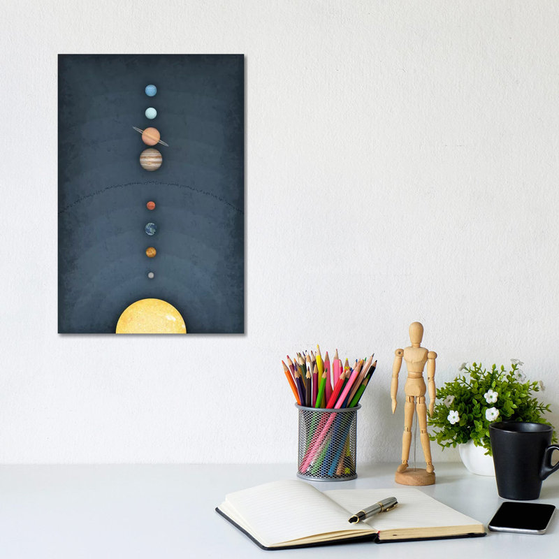 Solar System On Blue II by GetYourNerdOn - Wrapped Canvas Print, 20.32 cm H x 30.48 cm W