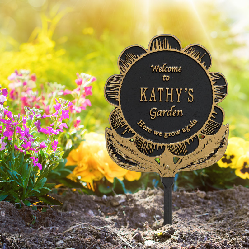 Flower Personalized Garden Sign, Black/Gold, Yes