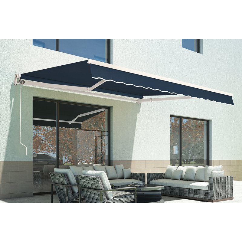 Manual Retraction Slope Patio Awning, Navy, Solid Color