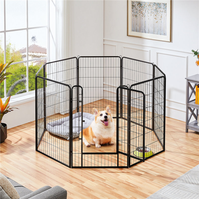 Black Metal 8-Panel Pet Playpen with Door