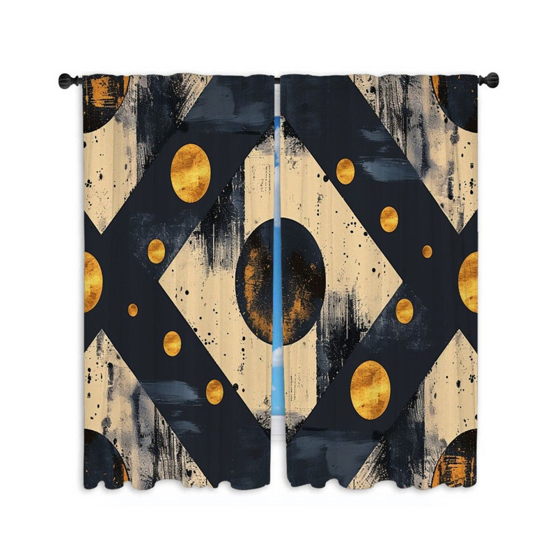 Rideaux géométriques à motif géométrique à lignes abstraites - 2 panneaux, L 56 po x L 80 po