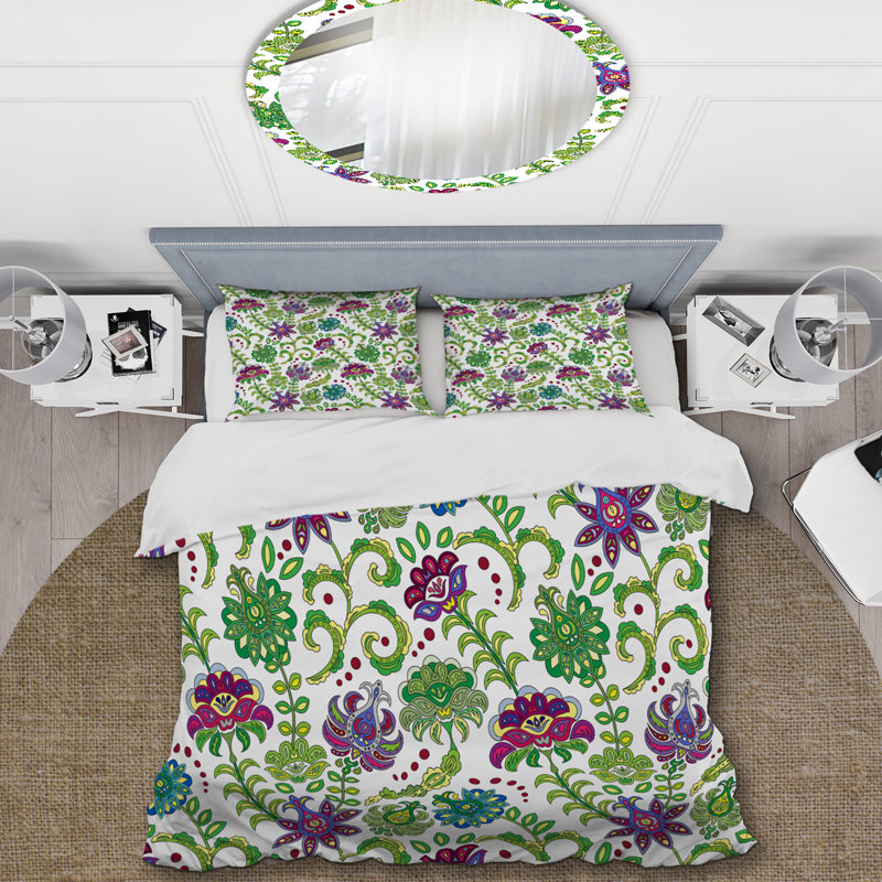 Green Leaf and Roses - Ensemble de housse de couette floral - Polyester en microfibre