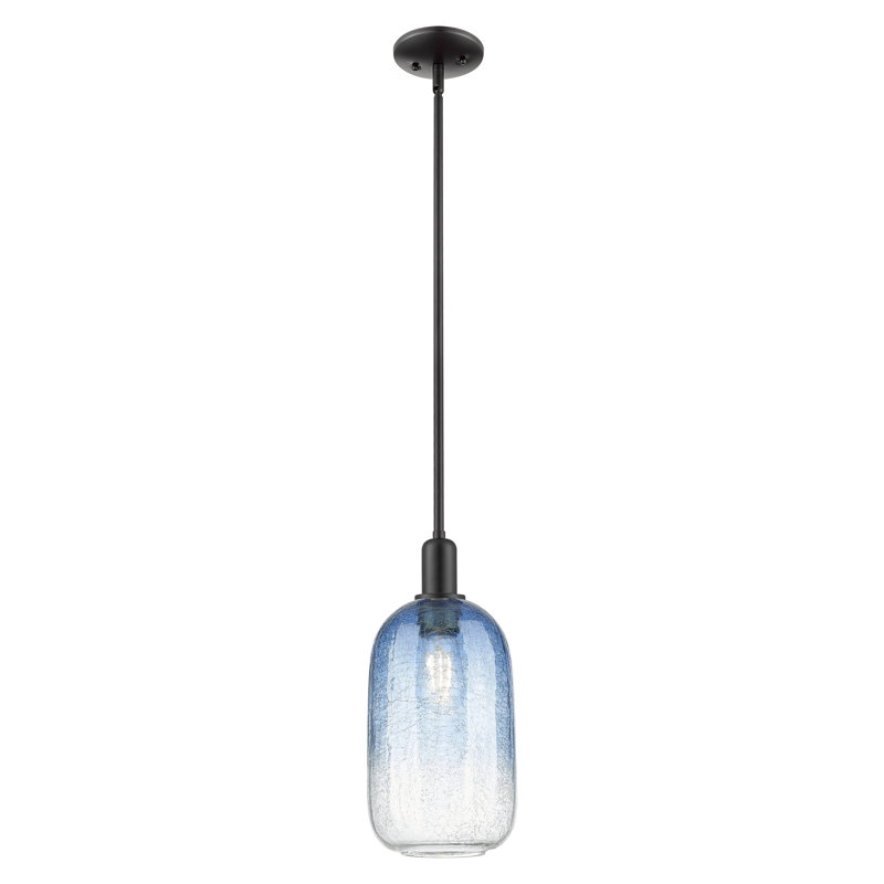 Downtown Urban - Cloche Brookhaven - Mini-luminaire suspendu avec tige 7 po 1 lumière - Abat-jour, Bleu saphir, Noir mat