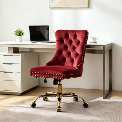 Chaise de bureau pivotante avec roulettes et garniture cloutée