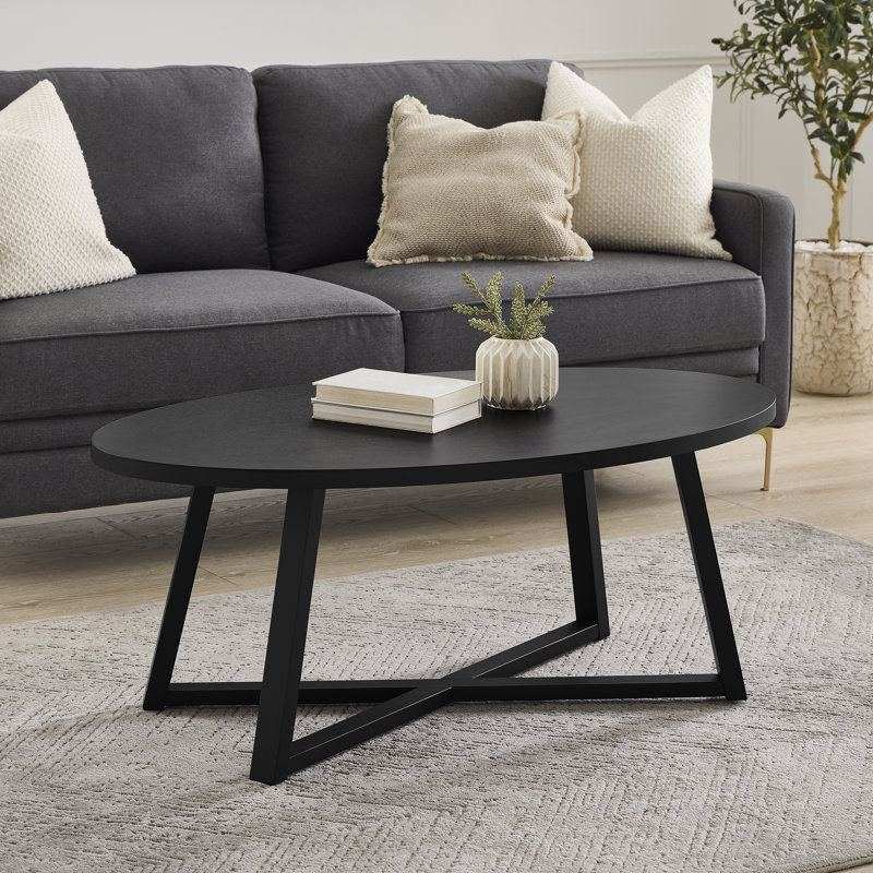 Marvis Savner Wood Oval Coffee Table, Black, Black