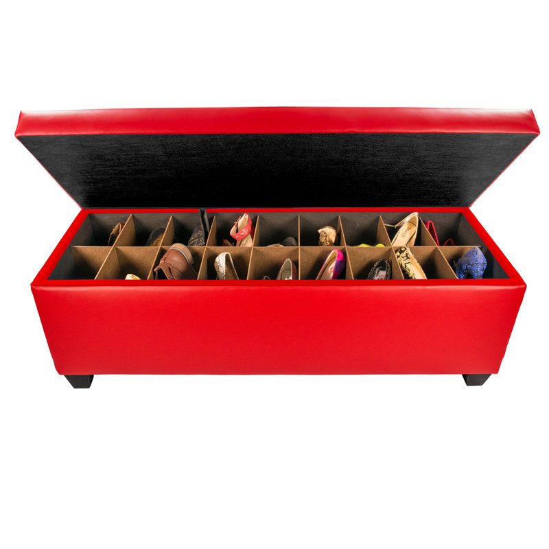 Kenley 36 Pair Shoe Storage Bench, Red/Dark Gray