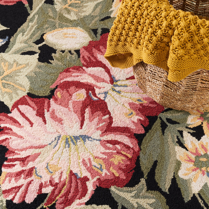 Tapis en laine crocheté à la main à motif floral Hogle, Rond 8 pi
