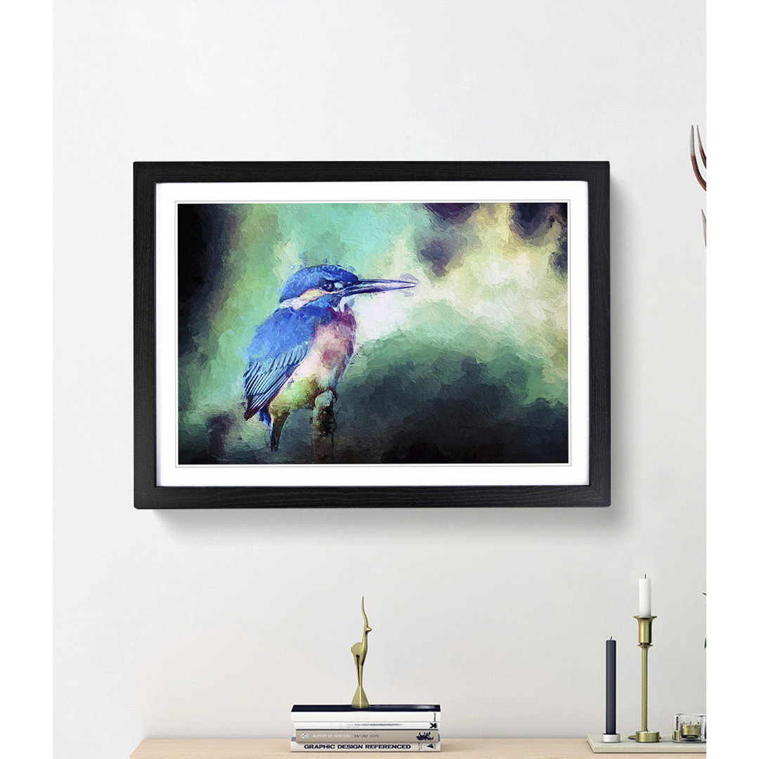 The Kingfisher Bird Looking West in Abstract - Picture Frame Painting Print