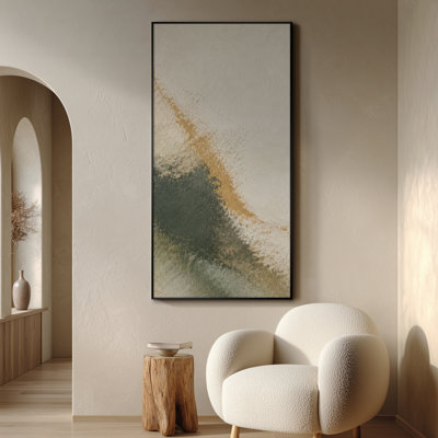 Très grande reproduction d'art sur toile - Paysage abstrait doux avec des accents vert sauge et or pour le salon ou la chambre à coucher - «Assemblage requis du cadre (cadre non fini)»