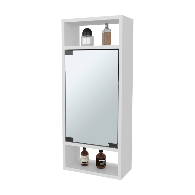 Wall - Mounted White Bathroom Medicine Cabinet With Mirror Door And Open Storage, 11.75 Inches Wide , 10 15