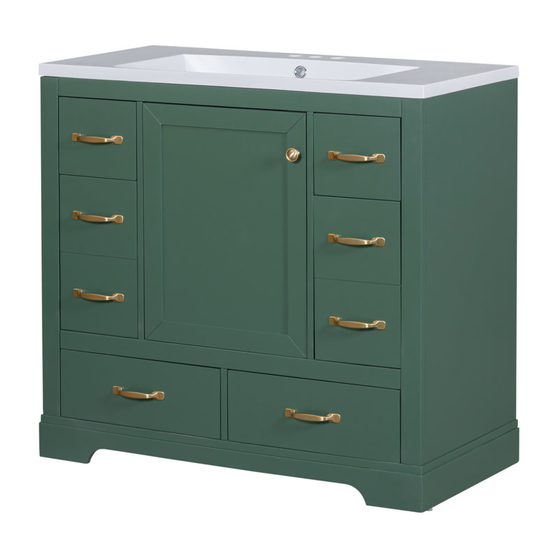 Bathroom Vanity with Sink Combo, Six Drawers, Multi-Functional Drawer Divider, Adjustable Shelf, Green