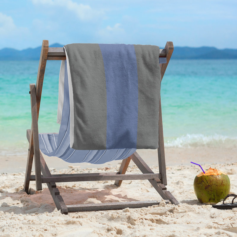 Cotton Blend Lightweight Beach Towel, Gray/Blue