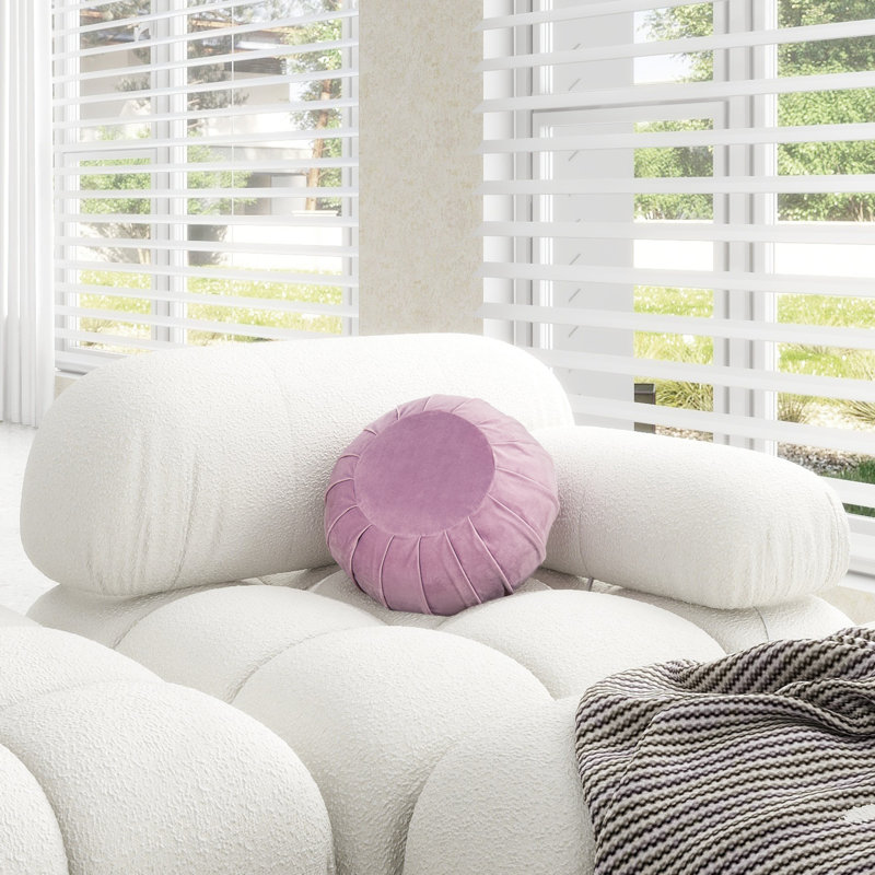Lavender Velvet Round Pleated Accent Pouffe Pillow