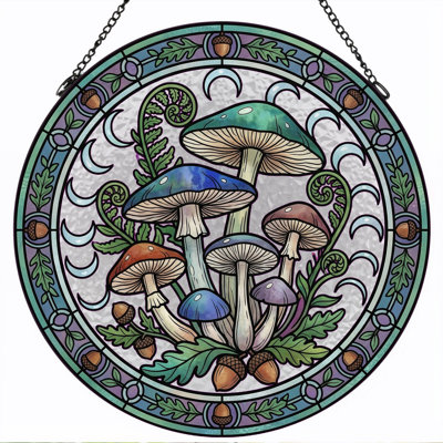 Panneau de vitrail en forme de fougère champignon, H 12 po