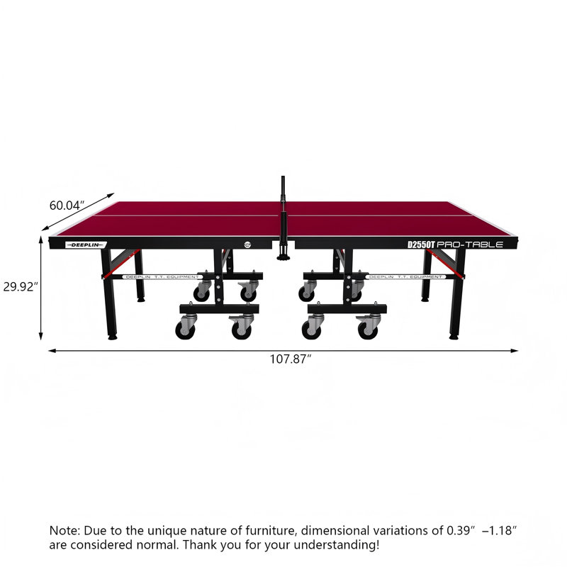 Table de ping-pong pliable rouge avec roues verrouillables, table de tennis de table mobile d'intérieur, Rouge