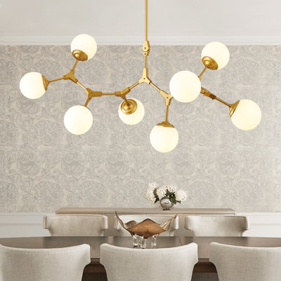 Lashae 8-Light Dimmable Modern Sputnik Linear Chandelier with Glass Globe Shades, Pendant Lighting