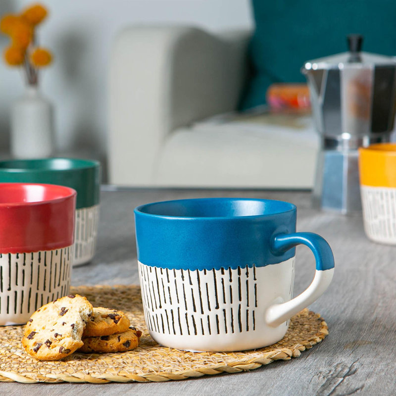 Nicola Spring - Spotted Rim Stoneware Coffee Mug , Blue