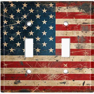 Couvercle de plaque d'interrupteur en métal; Bascule standard US à 2 bandes - drapeau américain rustique