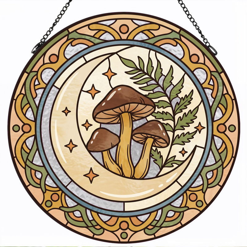 Panneau de vitrail Mushroom Moon ， 7,8H, H 7,8 po