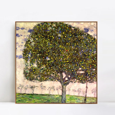 Framed Canvas Giclee Print Trees#4 by Gustav Klimt Wall Art for Living Room Home Office Decorations(Wood Colour Slim Frame,16"x16")