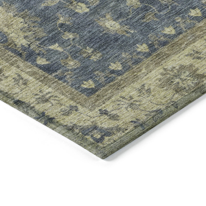 Tapis bleu intérieur / extérieur lavable à la machine Xhevrie, Rectangulaire 3 pi x 5 pi
