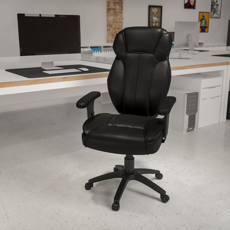 Fauteuil de bureau ergonomique pivotant à haut dossier avec support lombaire LeatherSoft