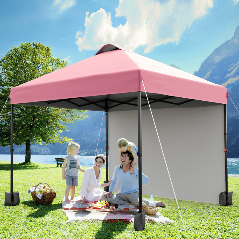 Peach Pink 10x10 FT Pop-Up Canopy Tent with Sidewalls and Vented Roof, Portable Shade Gazebo for Outdoor Camping or Beach, Includes Roller Storage Bag and Accessories