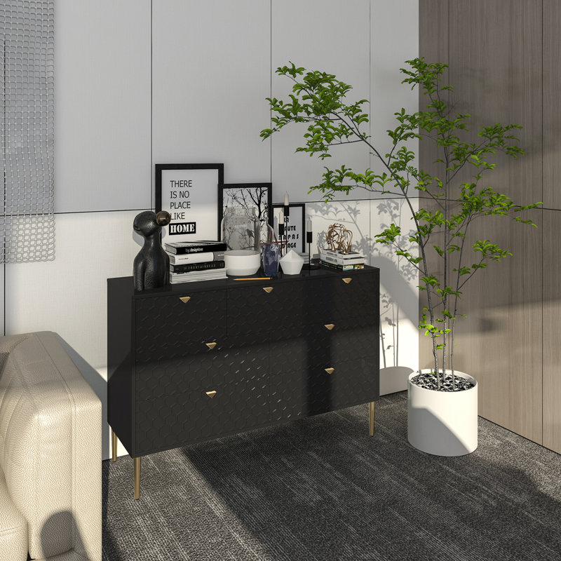 Modern 7-Drawer Storage Cabinet: Solid Wood Organizer For Bedroom, Office & Entryway - Versatile Contemporary Design, Noir