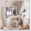 Bureau en L avec prise, bureau d'ordinateur avec tiroirs, bibliothèque et huche-726022952