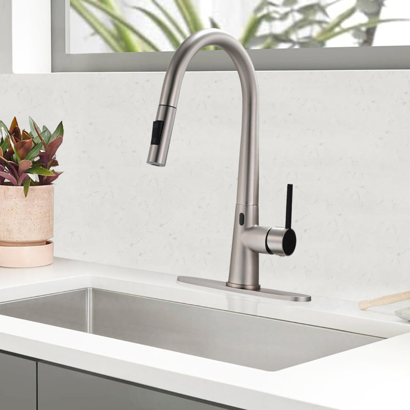 GAWEZA Pull Down Kitchen Faucet, Brushed Nickel/Black